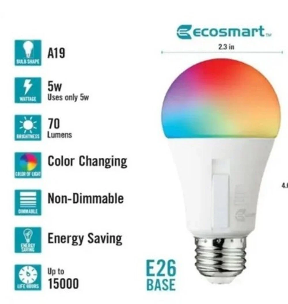 Ecosmart 5W A19 RGB LED Color-Changing Light Bulb 1006 787 896 2 PACK